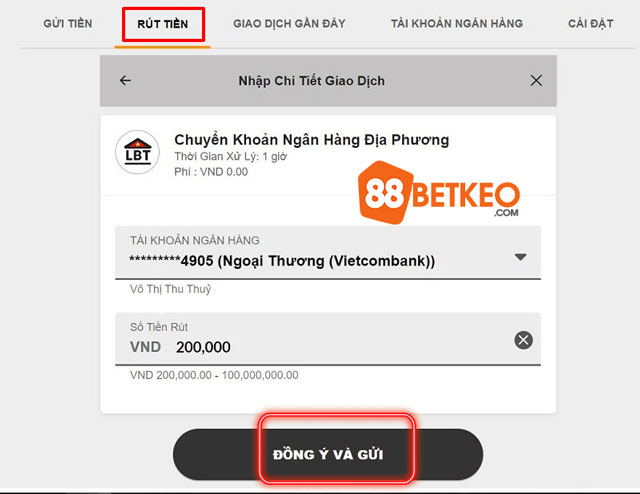 Hướng dẫn nhập số tiền rút tại 8xbet